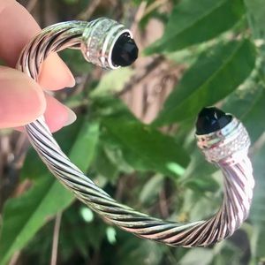 David Yurman 7mm Cable Cuff w/ Black Onyx Diamonds